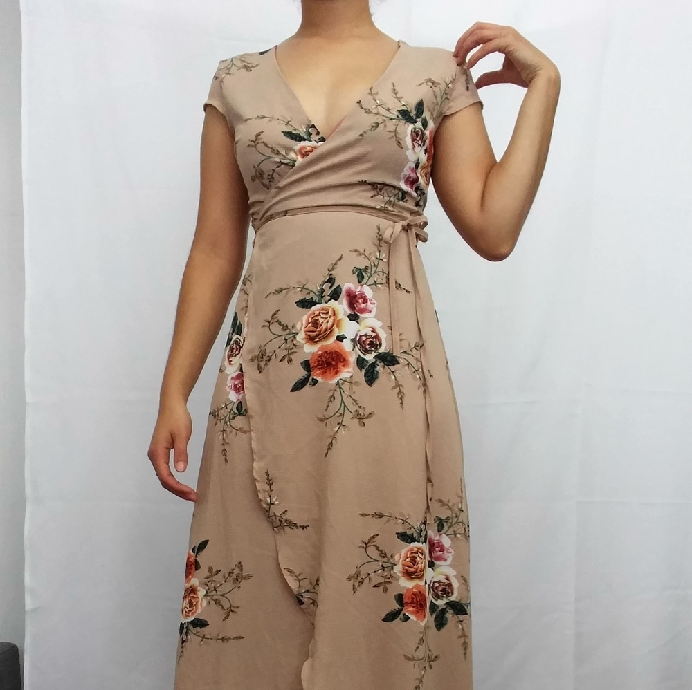 Beige Floral Maxi Dress